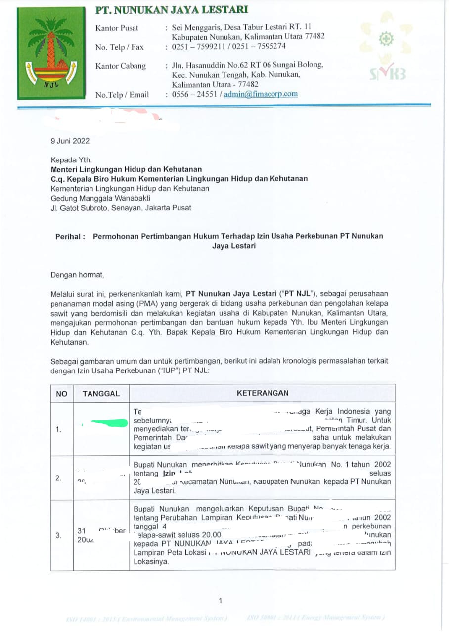 Pendampingan permohonan IPPKH a.n PT Nunukan Jaya Lestari
